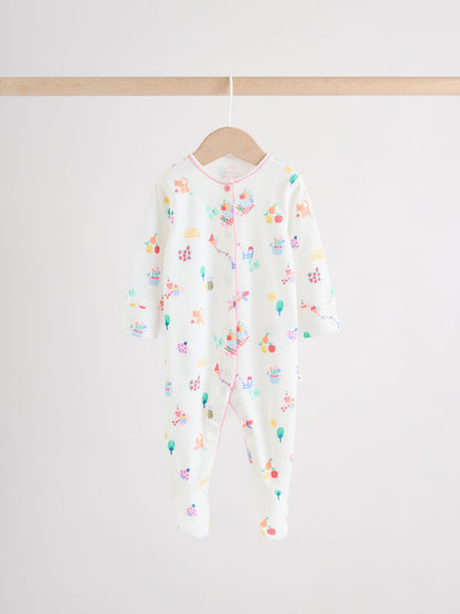 Pink/White/Blue Fruit Baby Sleepsuits 3 Pack (0mths-2yrs) image 3