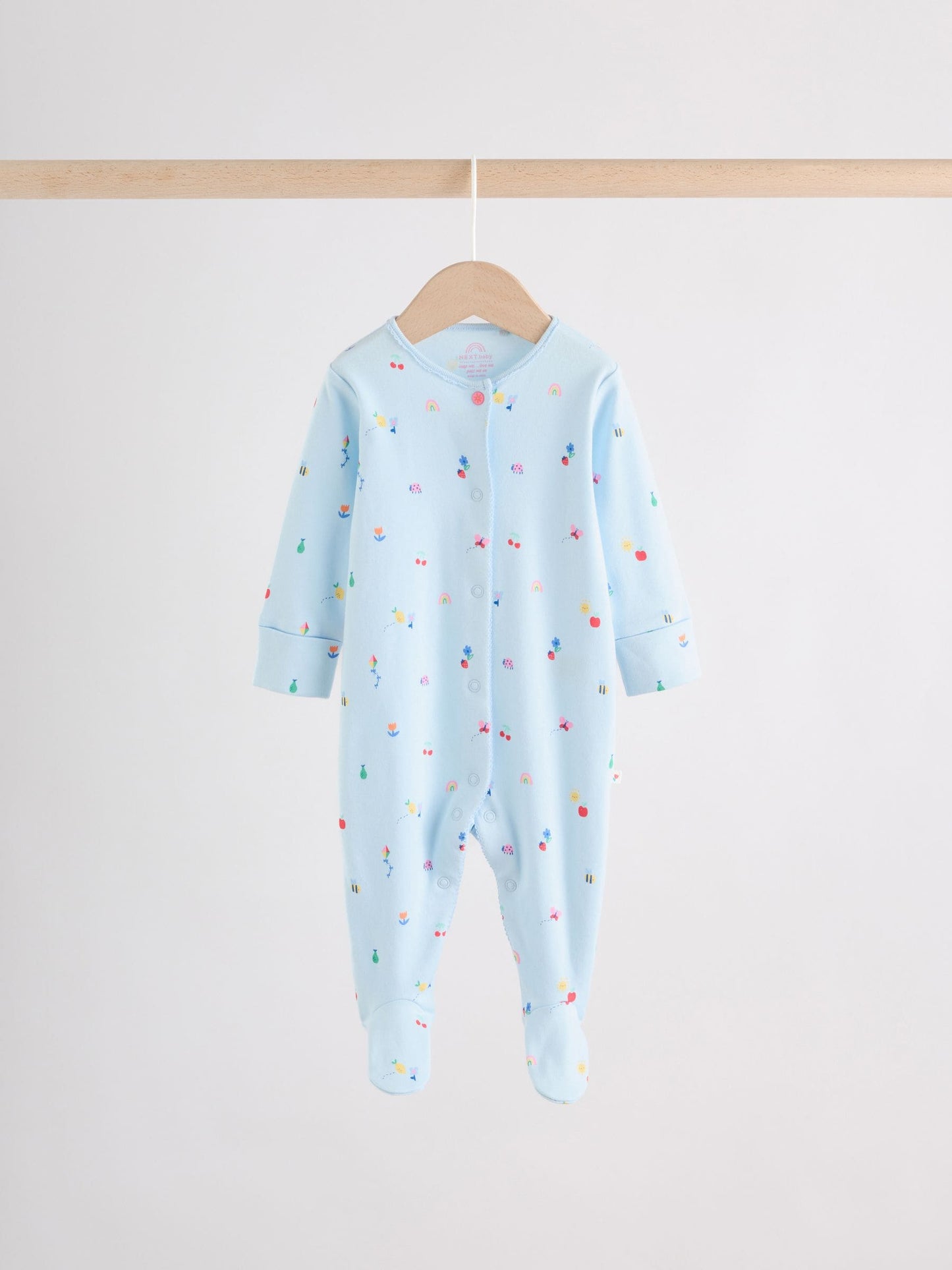 Pink/White/Blue Fruit Baby Sleepsuits 3 Pack (0mths-2yrs) image 4