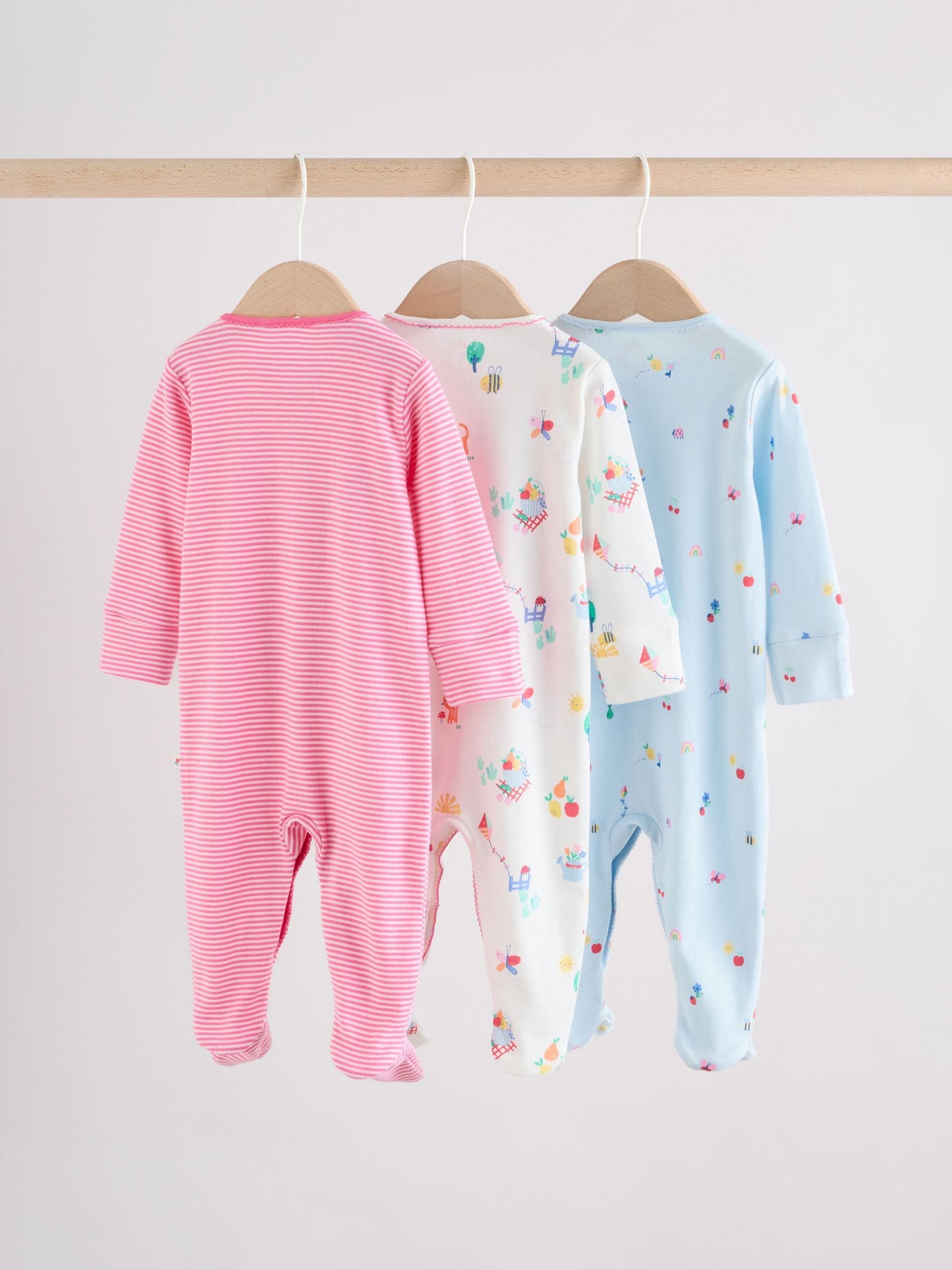 Pink/White/Blue Fruit Baby Sleepsuits 3 Pack (0mths-2yrs) image 5