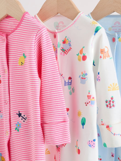 Pink/White/Blue Fruit Baby Sleepsuits 3 Pack (0mths-2yrs) image 7