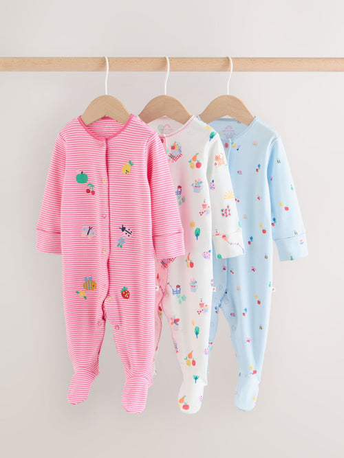 Pink/White/Blue Fruit Baby Sleepsuits 3 Pack (0mths-2yrs) image 1