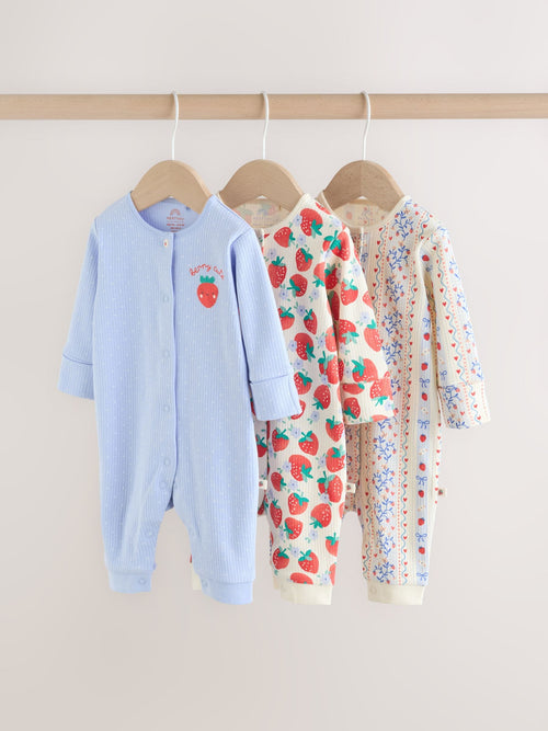Blue Baby Strawberry Sleepsuit 3 Pack (0mths-3yrs) image 1