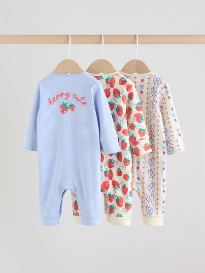 Blue Baby Strawberry Sleepsuit 3 Pack (0mths-3yrs) image 6