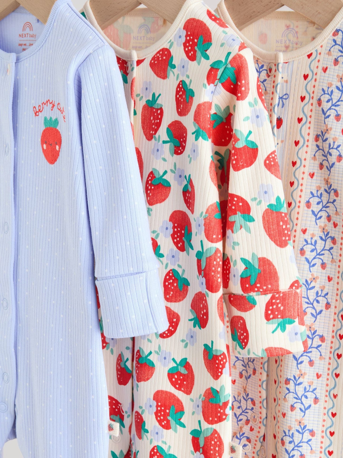 Blue Baby Strawberry Sleepsuit 3 Pack (0mths-3yrs) image 7