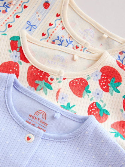 Blue Baby Strawberry Sleepsuit 3 Pack (0mths-3yrs) image 8