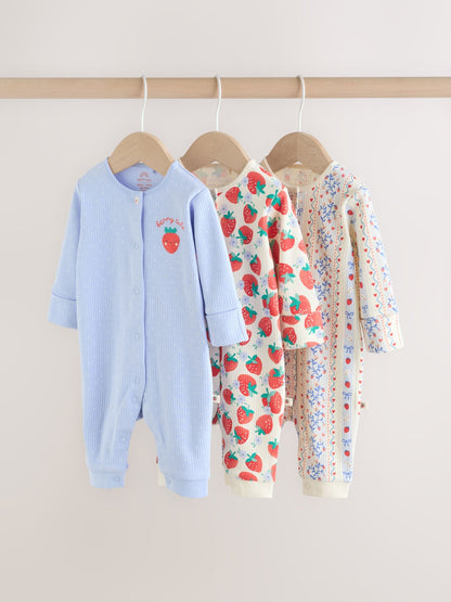 Blue Baby Strawberry Sleepsuit 3 Pack (0mths-3yrs) image 1