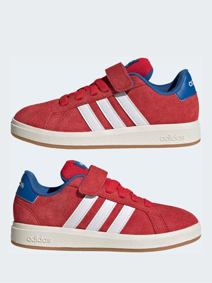 adidas Red Grand Court 00s Suede Elastic Lace Kids Trainers image 5