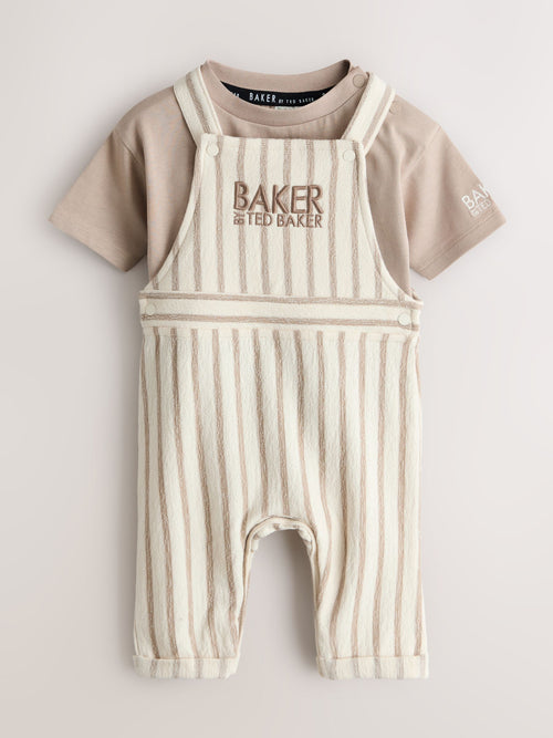 Baker by Ted Baker Stone Striped Dungaree and Short Sleeve T-Shirt Set image 1