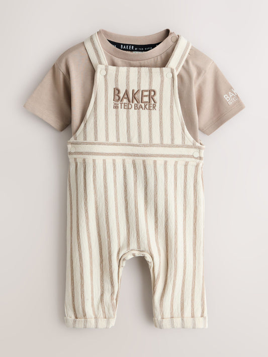 Baker by Ted Baker Stone Striped Dungaree and Short Sleeve T-Shirt Set image 1