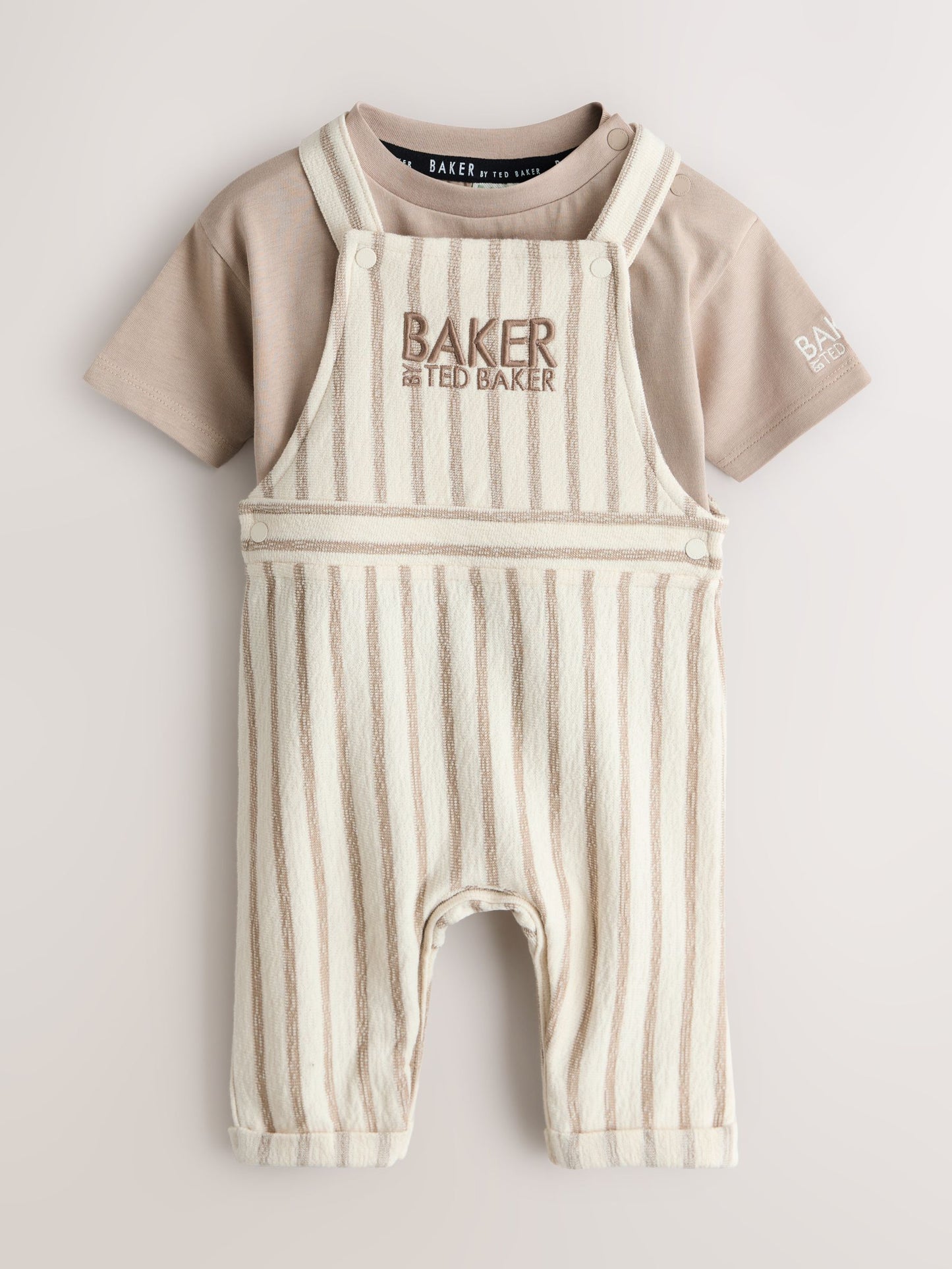 Baker by Ted Baker Stone Striped Dungaree and Short Sleeve T-Shirt Set image 1