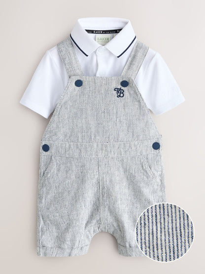 Baker by Ted Baker Stripe Dungaree and Polo Shirt Set image 1