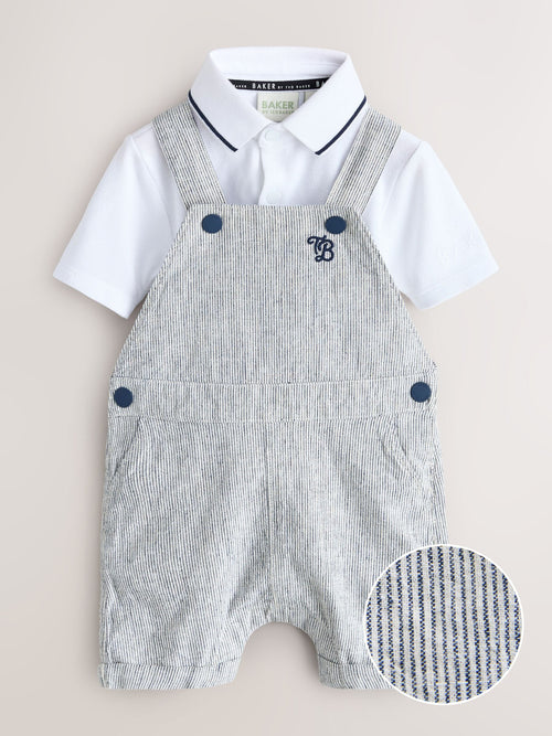 Baker by Ted Baker Stripe Dungaree and Polo Shirt Set image 1