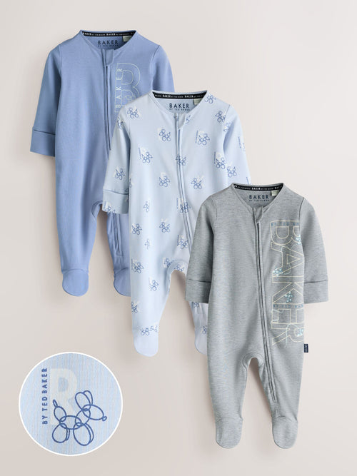 Baker by Ted Baker Blue/Grey Baker by Ted Baker 3 Pack Sleepsuits image 1