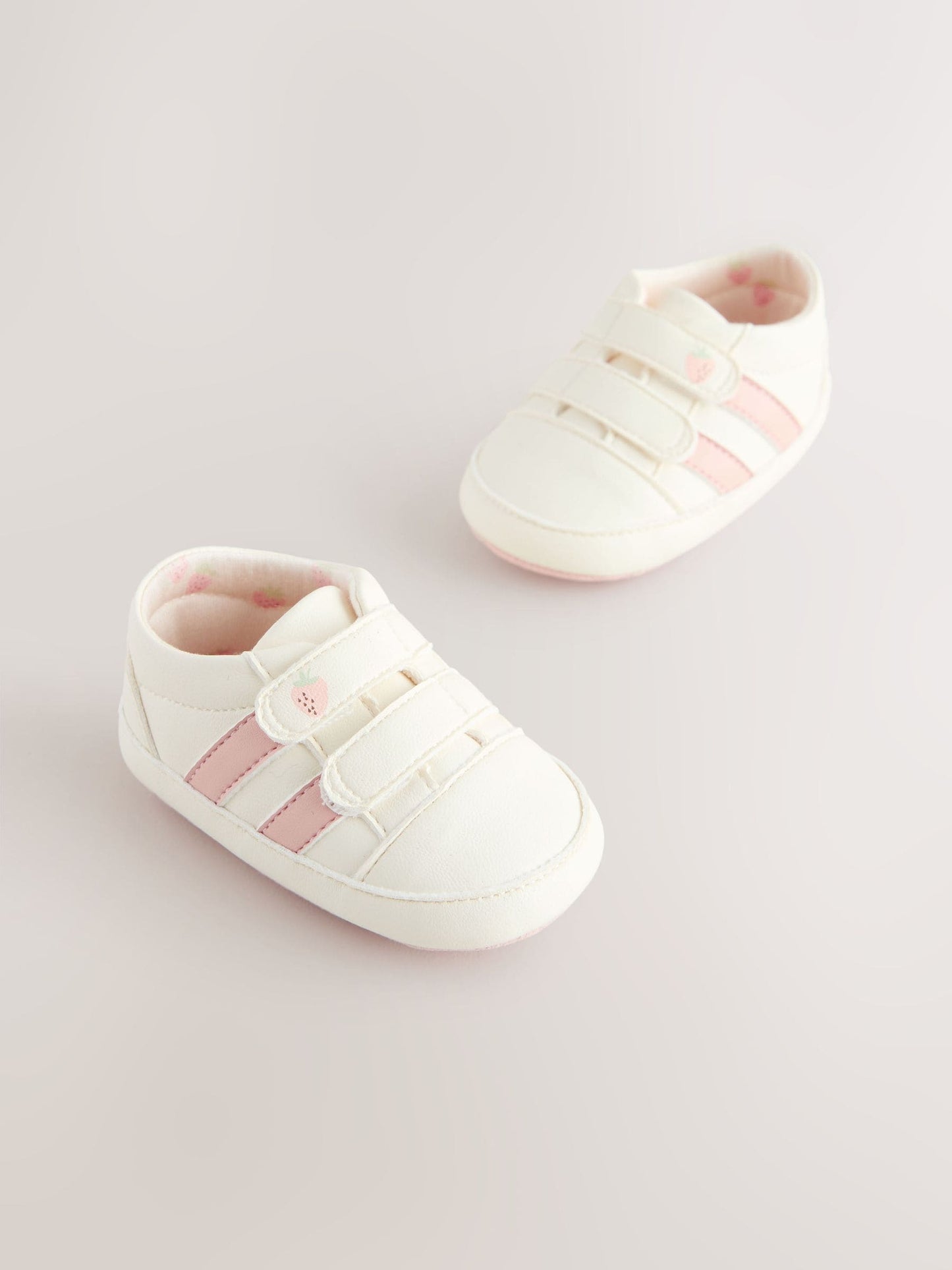 White/Pink Touch Fasten Baby Trainers (0-24mths) image 1