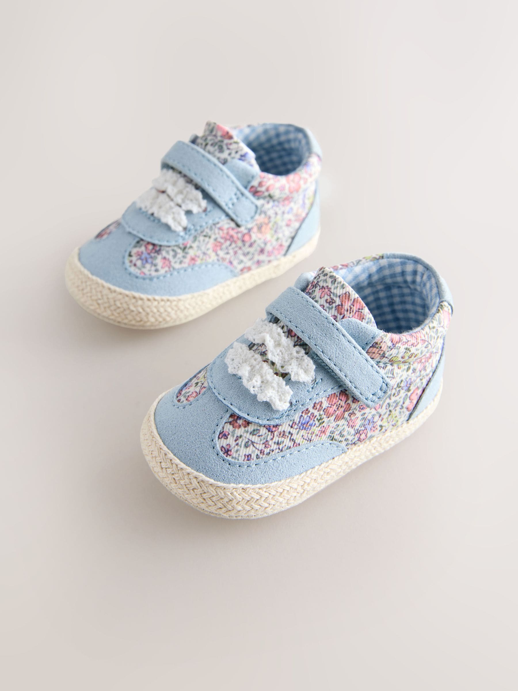 Blue Floral Baby Touch Fasten Trainers (0-24mths) image 4