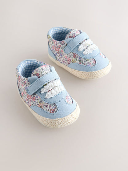 Blue Floral Baby Touch Fasten Trainers (0-24mths) image 2