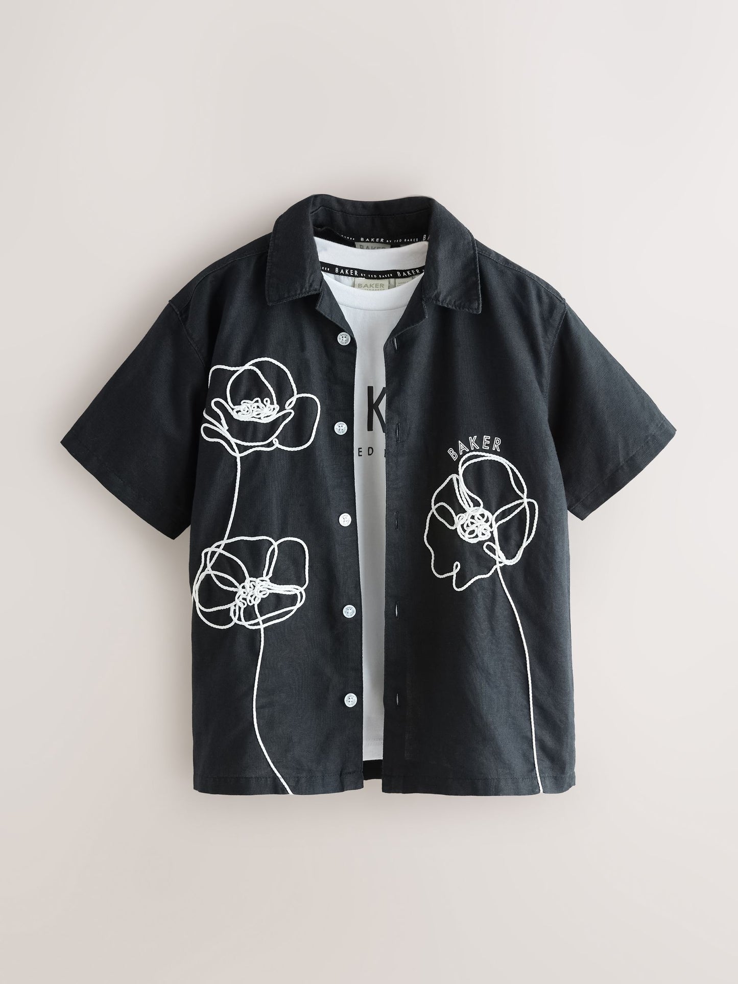 Dsiney Kidz - Baker by Ted Baker Linen Blend Floral Black Shirt and T-Shirt Set image 6