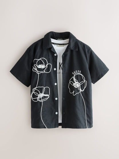 Dsiney Kidz - Baker by Ted Baker Linen Blend Floral Black Shirt and T-Shirt Set image 6