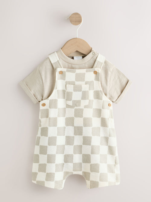 Grey/Neutral Checkerboard Jersey Dungarees and Bodysuit Baby Set (0mths-2yrs) image 1