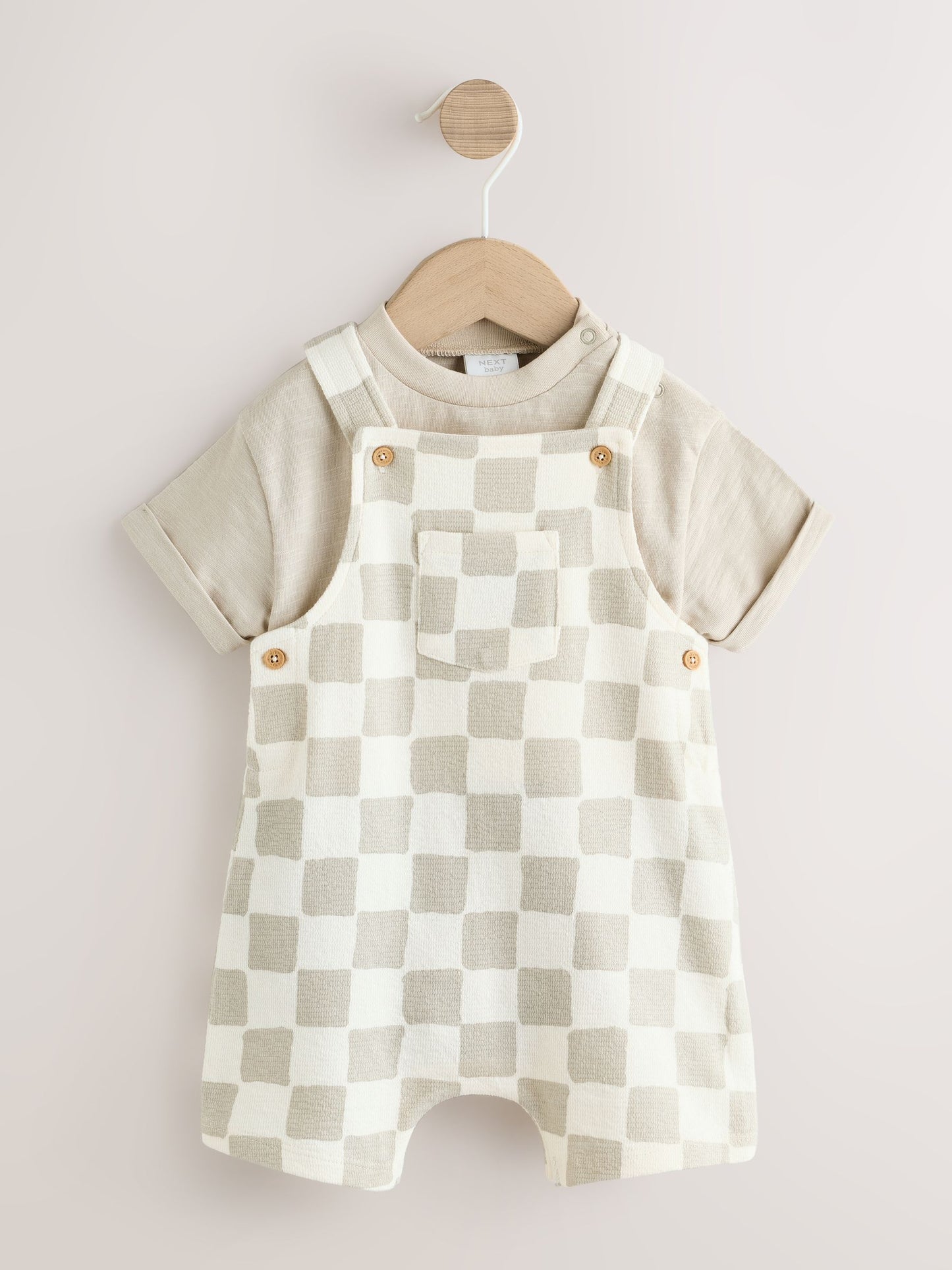 Grey/Neutral Checkerboard Jersey Dungarees and Bodysuit Baby Set (0mths-2yrs) image 1