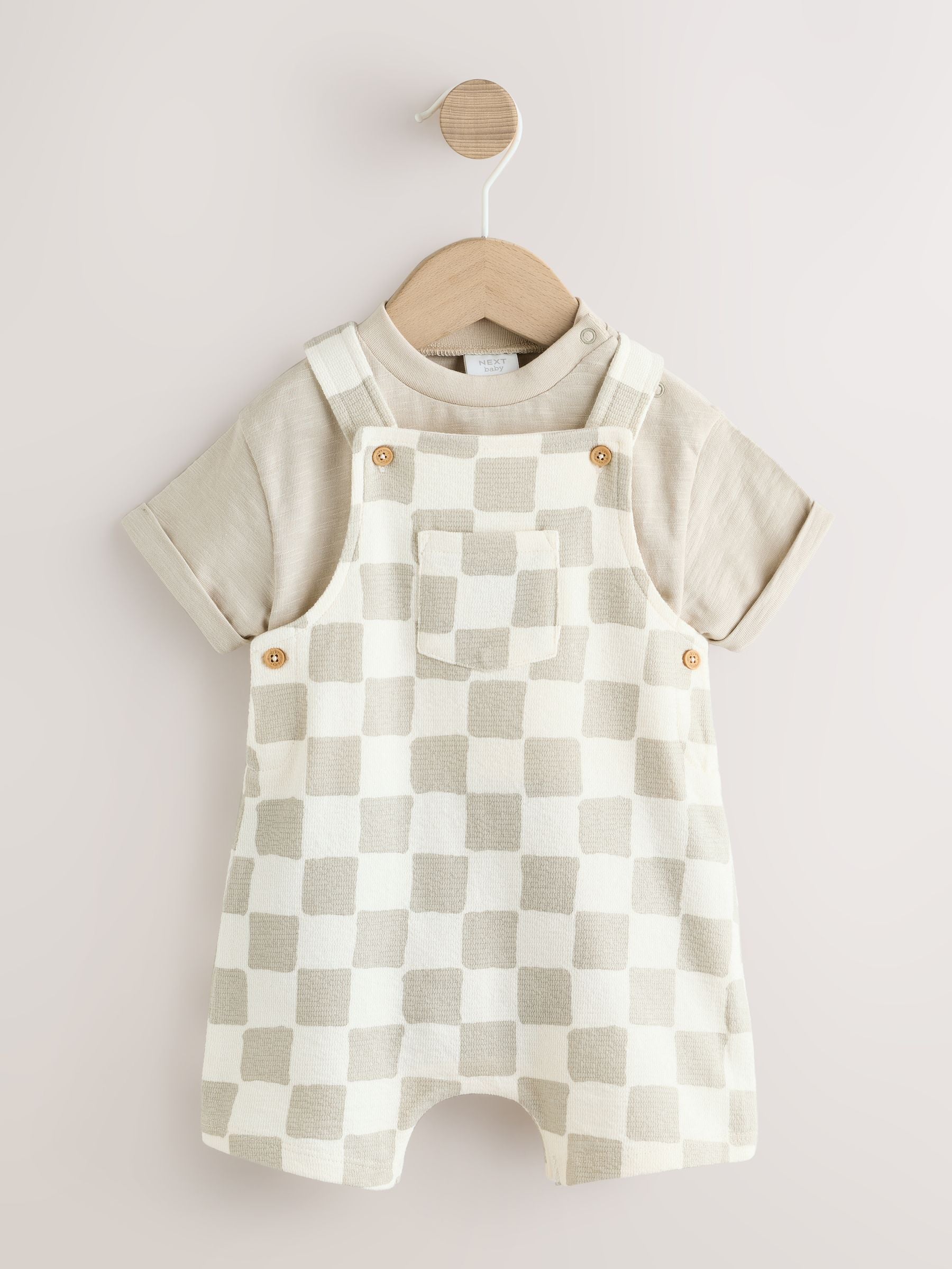 Grey/Neutral Checkerboard Jersey Dungarees and Bodysuit Baby Set (0mths-2yrs) image 1