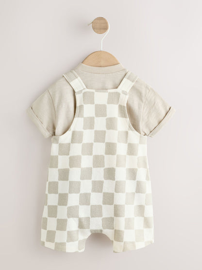 Grey/Neutral Checkerboard Jersey Dungarees and Bodysuit Baby Set (0mths-2yrs) image 3