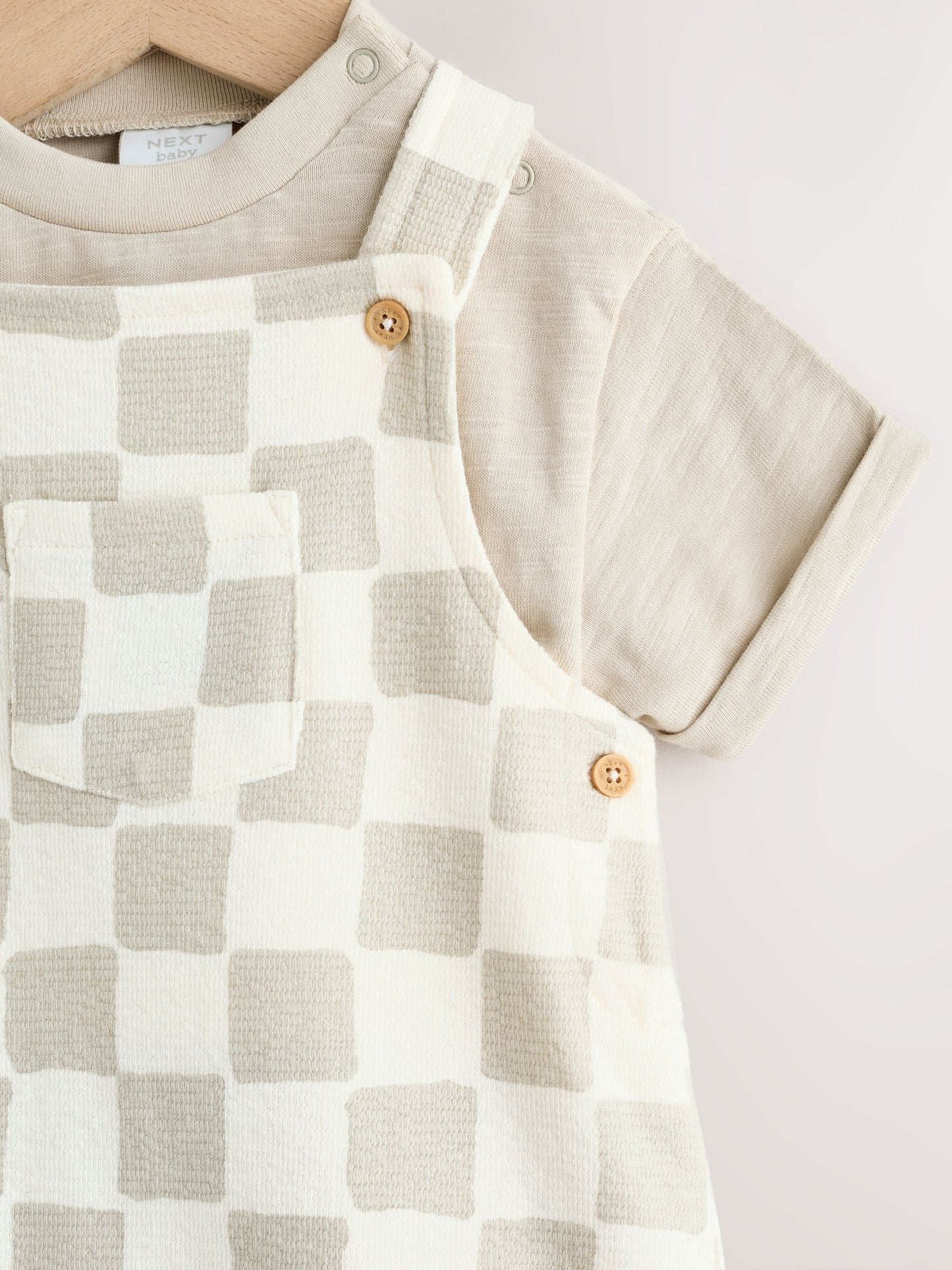 Grey/Neutral Checkerboard Jersey Dungarees and Bodysuit Baby Set (0mths-2yrs) image 4