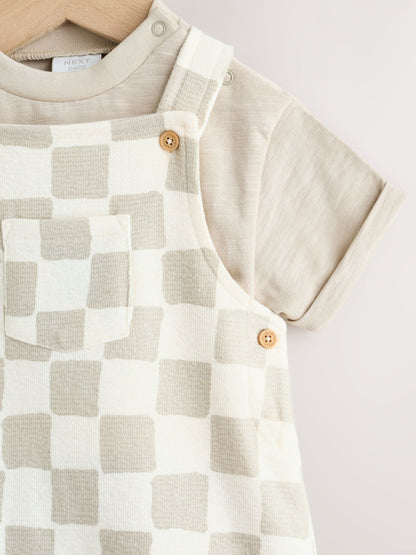 Grey/Neutral Checkerboard Jersey Dungarees and Bodysuit Baby Set (0mths-2yrs) image 4