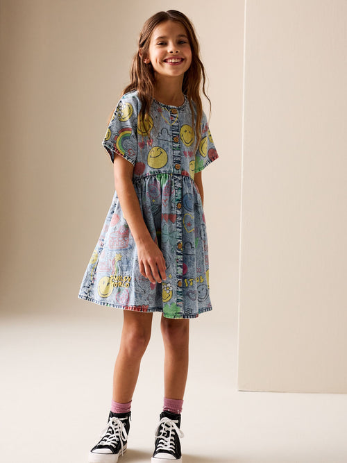 Dsiney Kidz - Blue Denim Button Through Smiley Dress (3-16yrs) image 1
