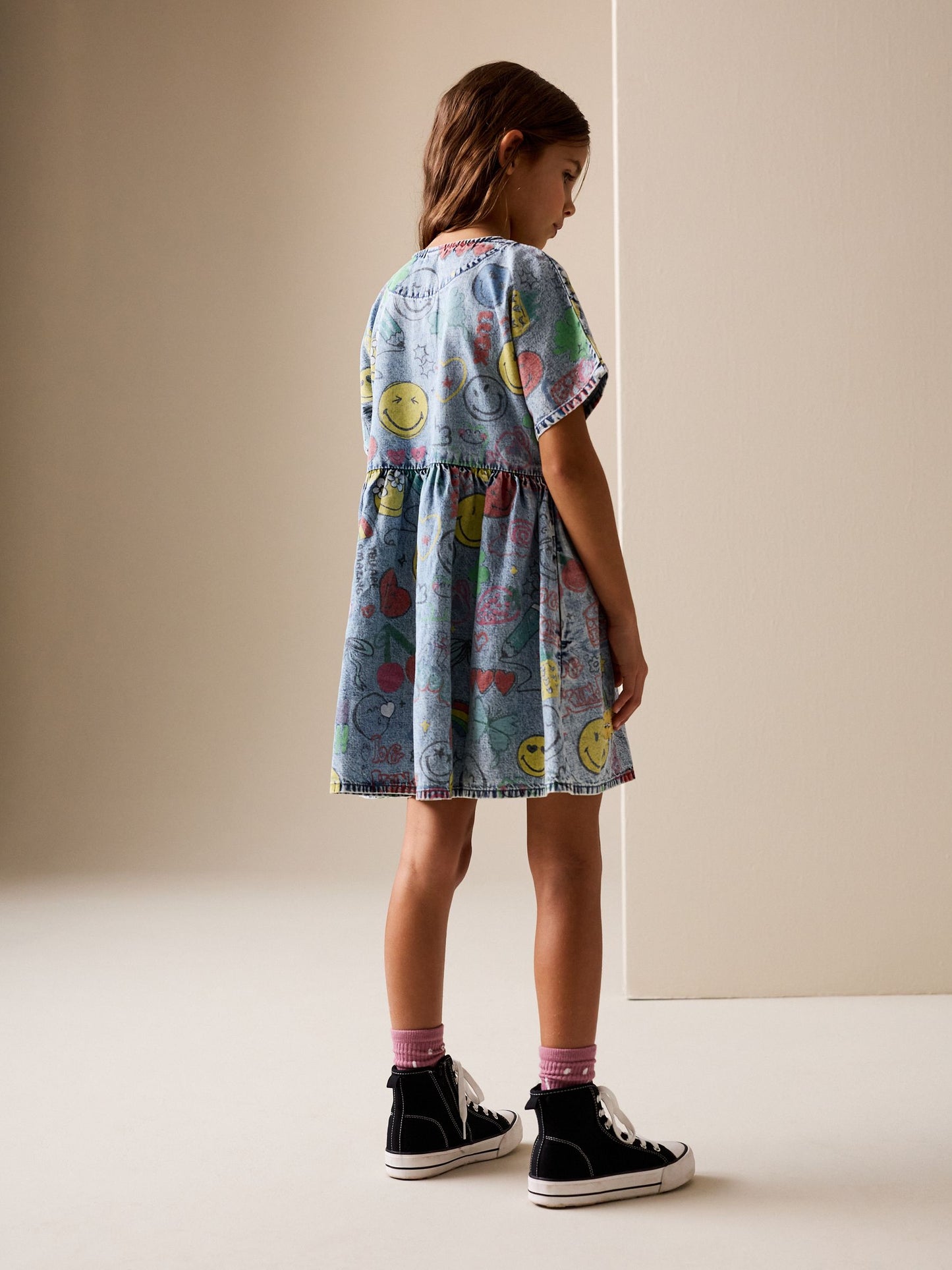 Blue Denim Button Through Smiley Dress (3-16yrs) image 3