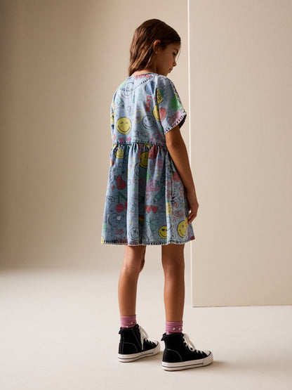 Blue Denim Button Through Smiley Dress (3-16yrs) image 3
