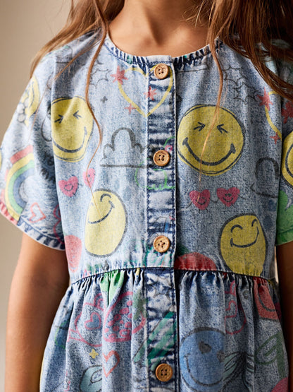 Blue Denim Button Through Smiley Dress (3-16yrs) image 4