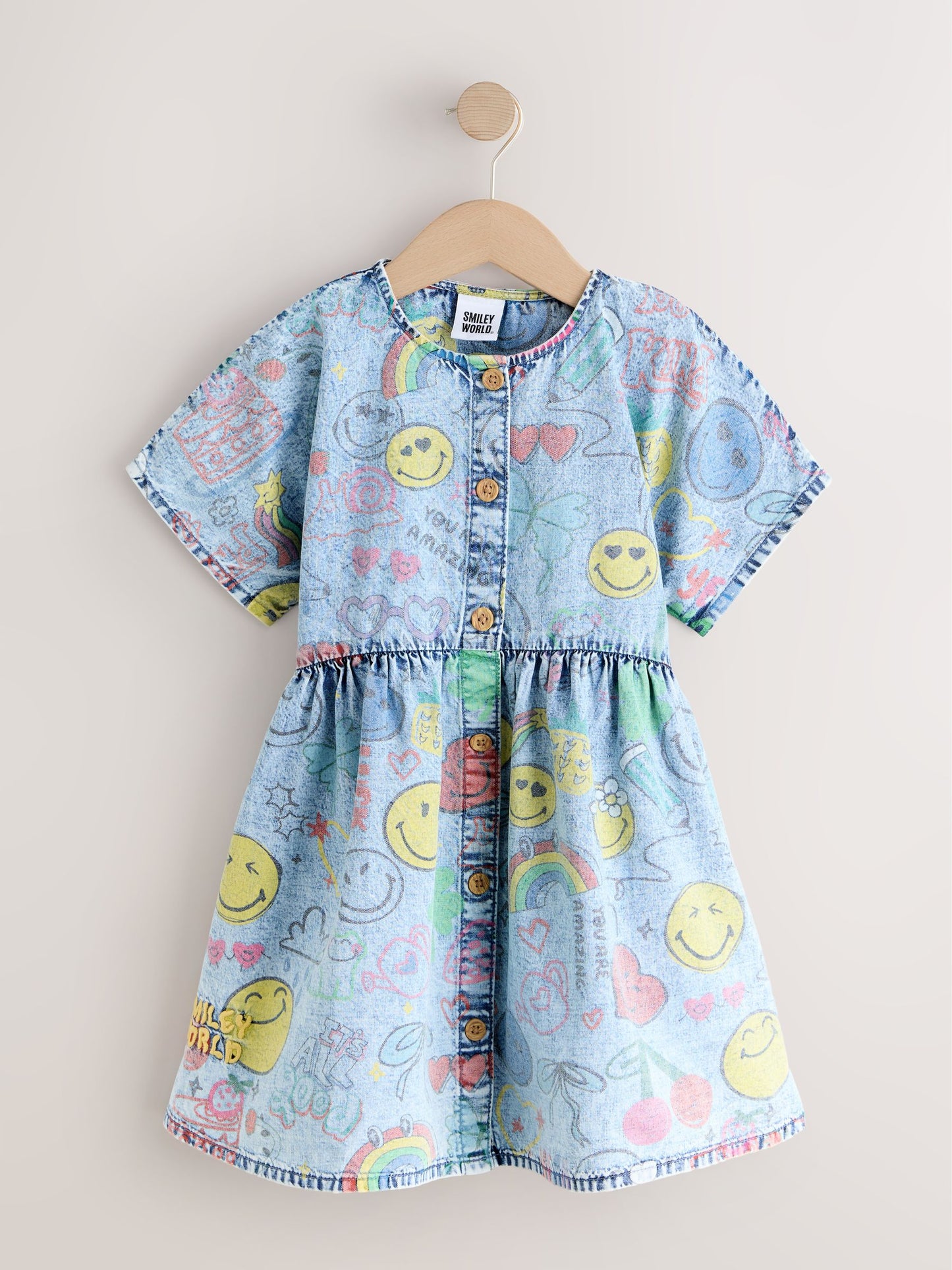Blue Denim Button Through Smiley Dress (3-16yrs) image 5