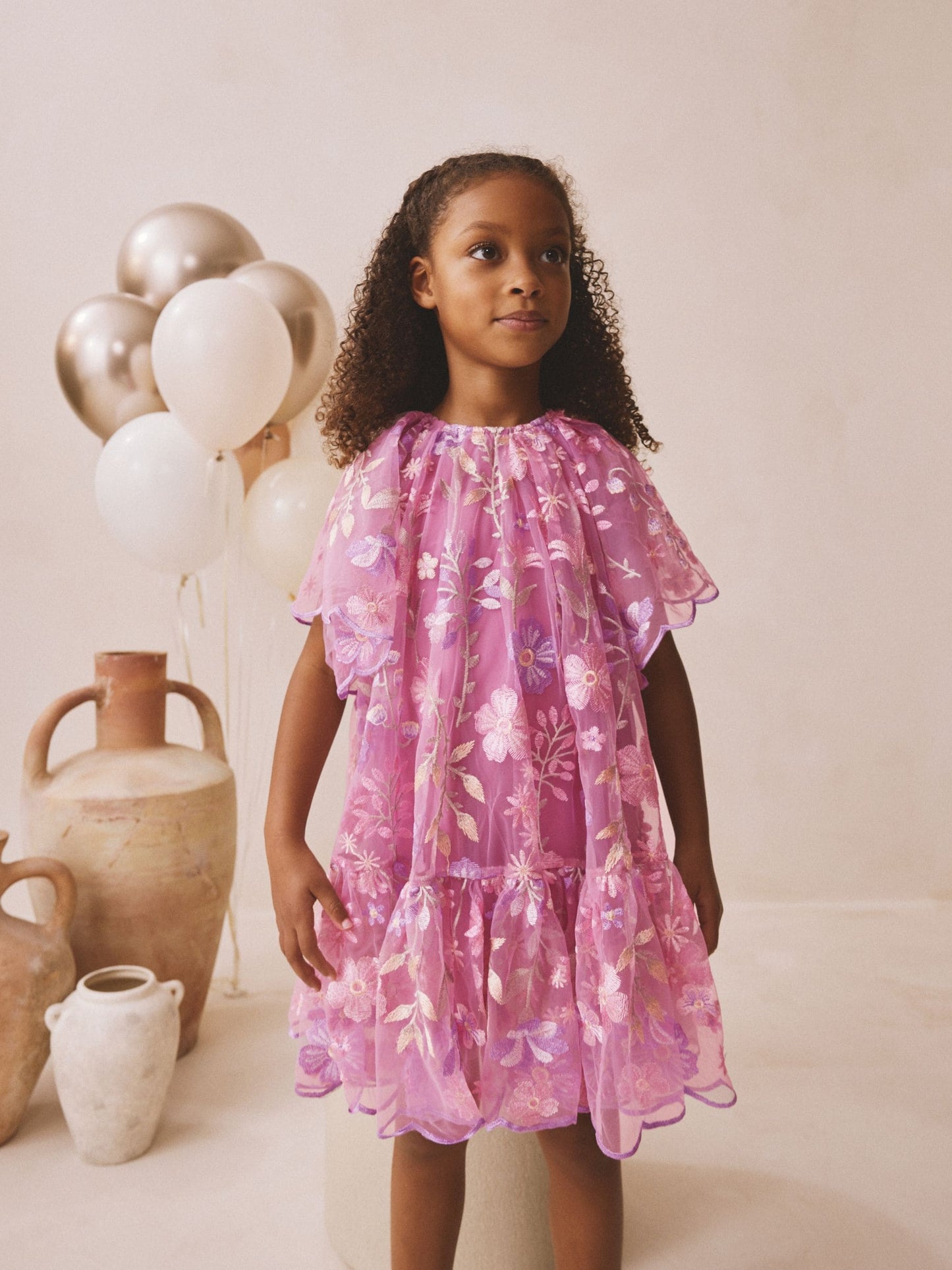 Pink Flower Embroidered Tiered Occasion Dress (3-16yrs) image 1