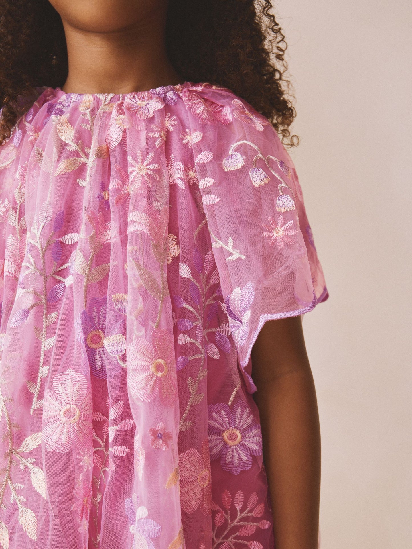 Pink Flower Embroidered Tiered Occasion Dress (3-16yrs) image 3