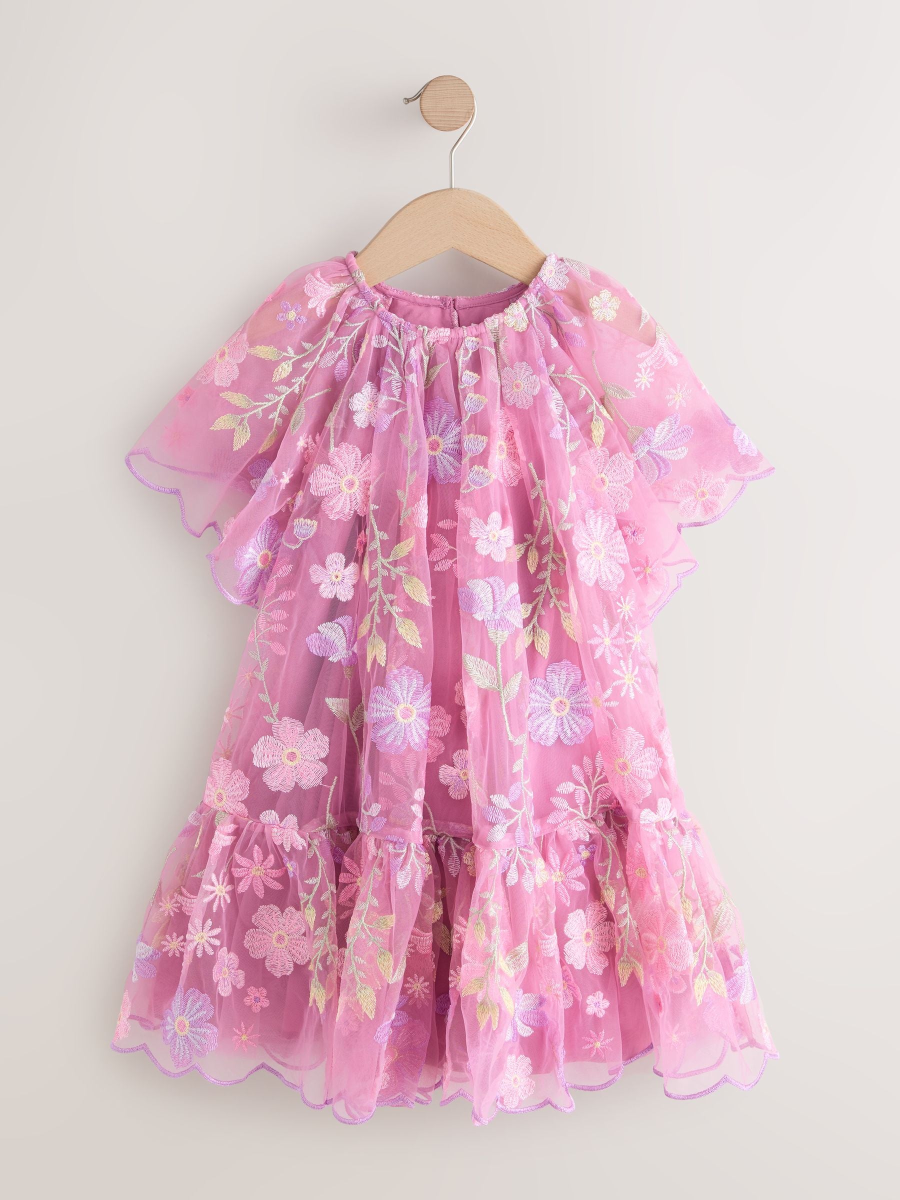 Pink Flower Embroidered Tiered Occasion Dress (3-16yrs) image 4