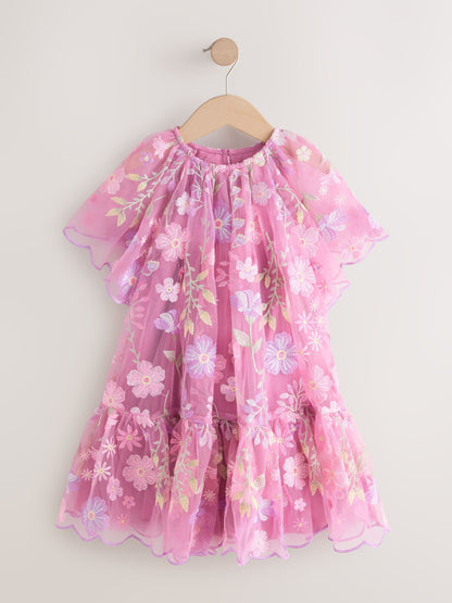Pink Flower Embroidered Tiered Occasion Dress (3-16yrs) image 4