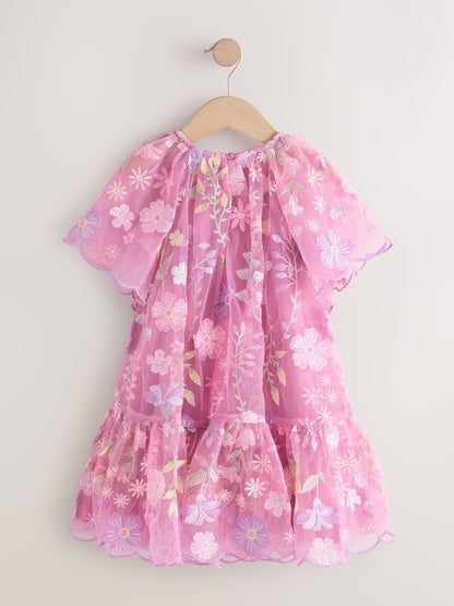 Pink Flower Embroidered Tiered Occasion Dress (3-16yrs) image 5