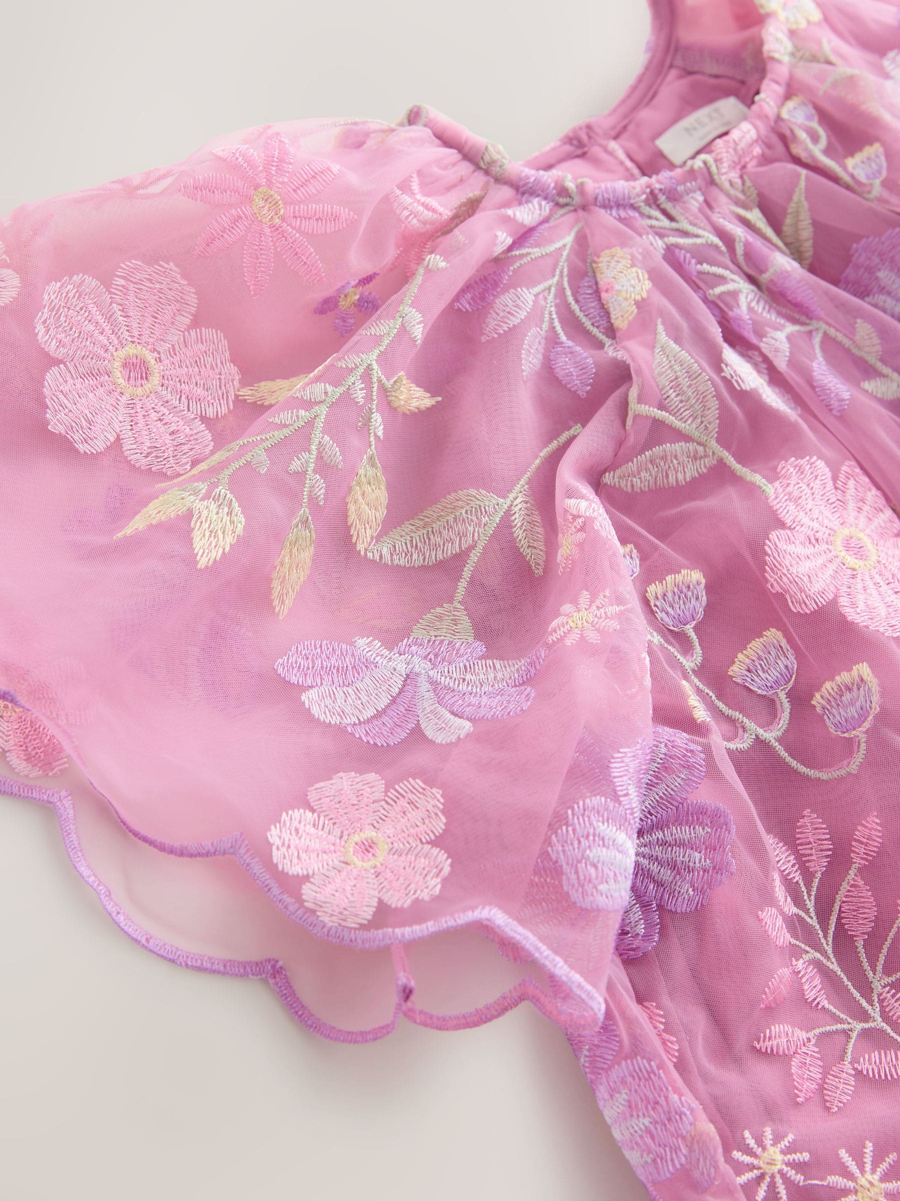 Pink Flower Embroidered Tiered Occasion Dress (3-16yrs) image 6