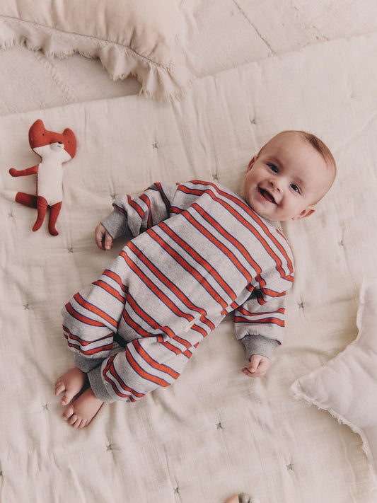 Red/Grey Stripe Baby Sweat Romper (0mths-3yrs)