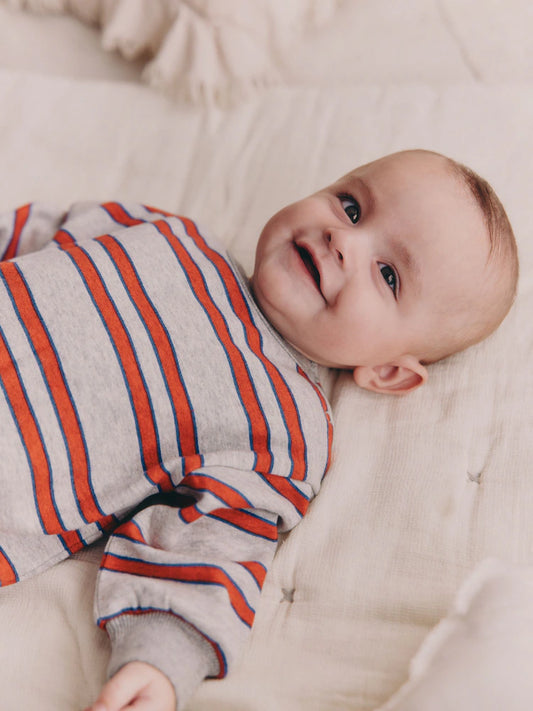 Red/Grey Stripe Baby Sweat Romper (0mths-3yrs)