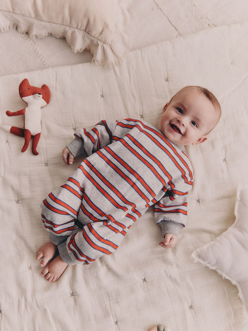 Red/Grey Stripe Baby Sweat Romper (0mths-3yrs) image 1