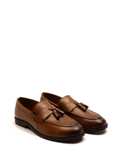 Off The Hook Brown Clinton Leather Slip On Formal Tassel Shoes image 1