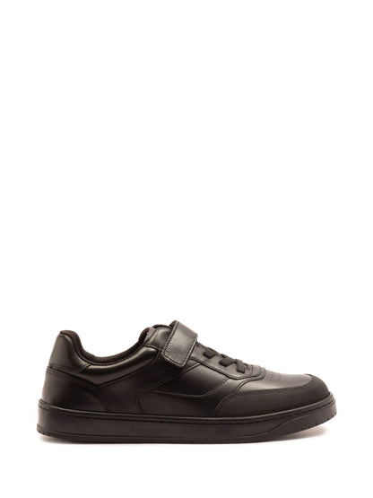 Off The Hook Black Marty Round Toe Single Strap With Lace-Up Leather School Shoes image 1