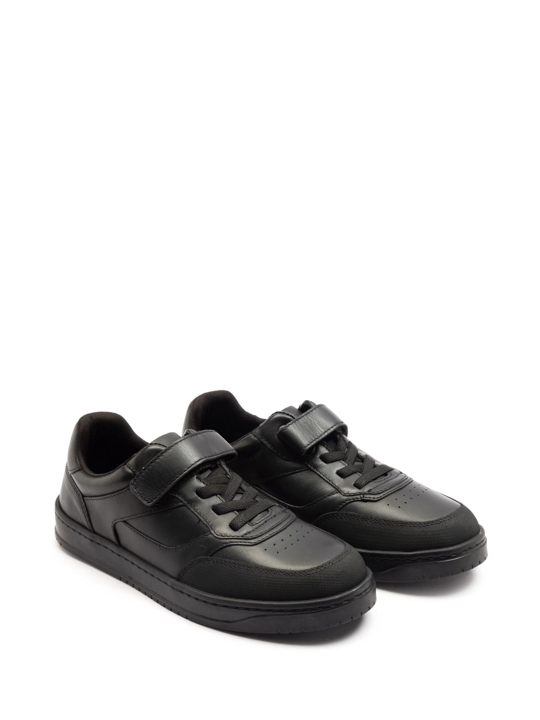 Off The Hook Black Marty Round Toe Single Strap With Lace-Up Leather School Shoes image 2