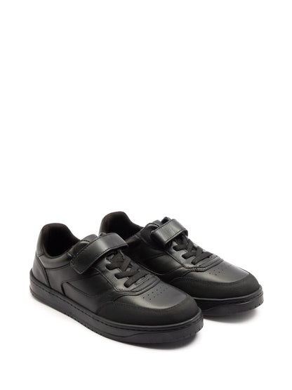 Off The Hook Black Marty Round Toe Single Strap With Lace-Up Leather School Shoes image 2