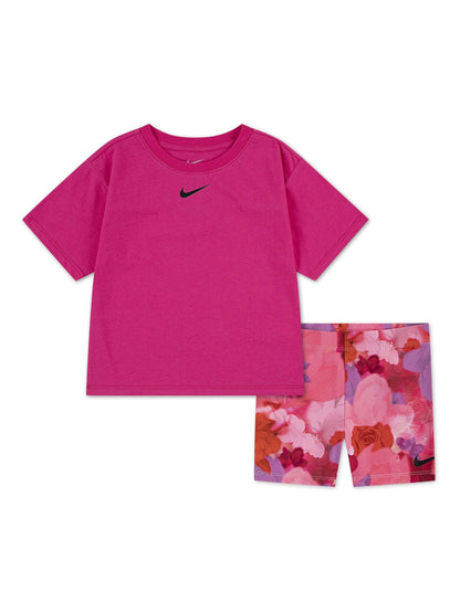 Nike Purple Little Kids Move With Nature Tshirt and Bike Shorts Set image 2