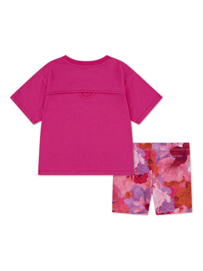 Nike Purple Little Kids Move With Nature Tshirt and Bike Shorts Set image 3