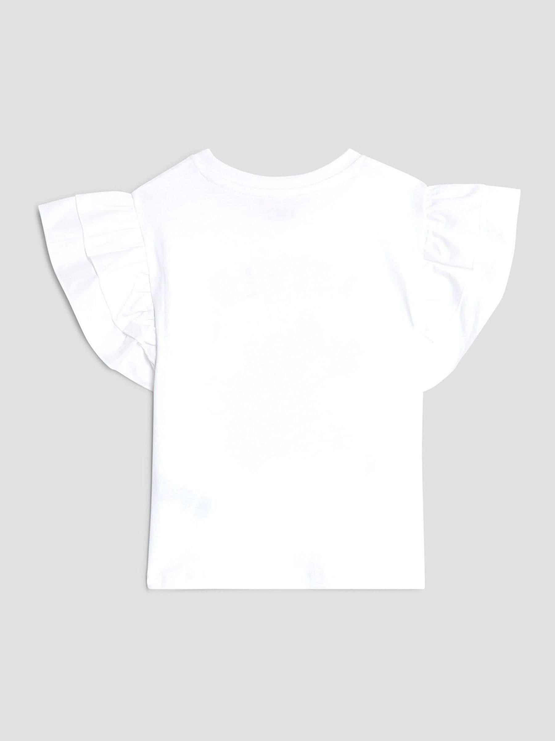 River Island White Girls Frill Sleeve Bear Print T-Shirt image 2