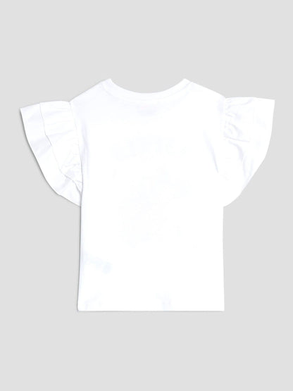 River Island White Girls Frill Sleeve Bear Print T-Shirt image 2